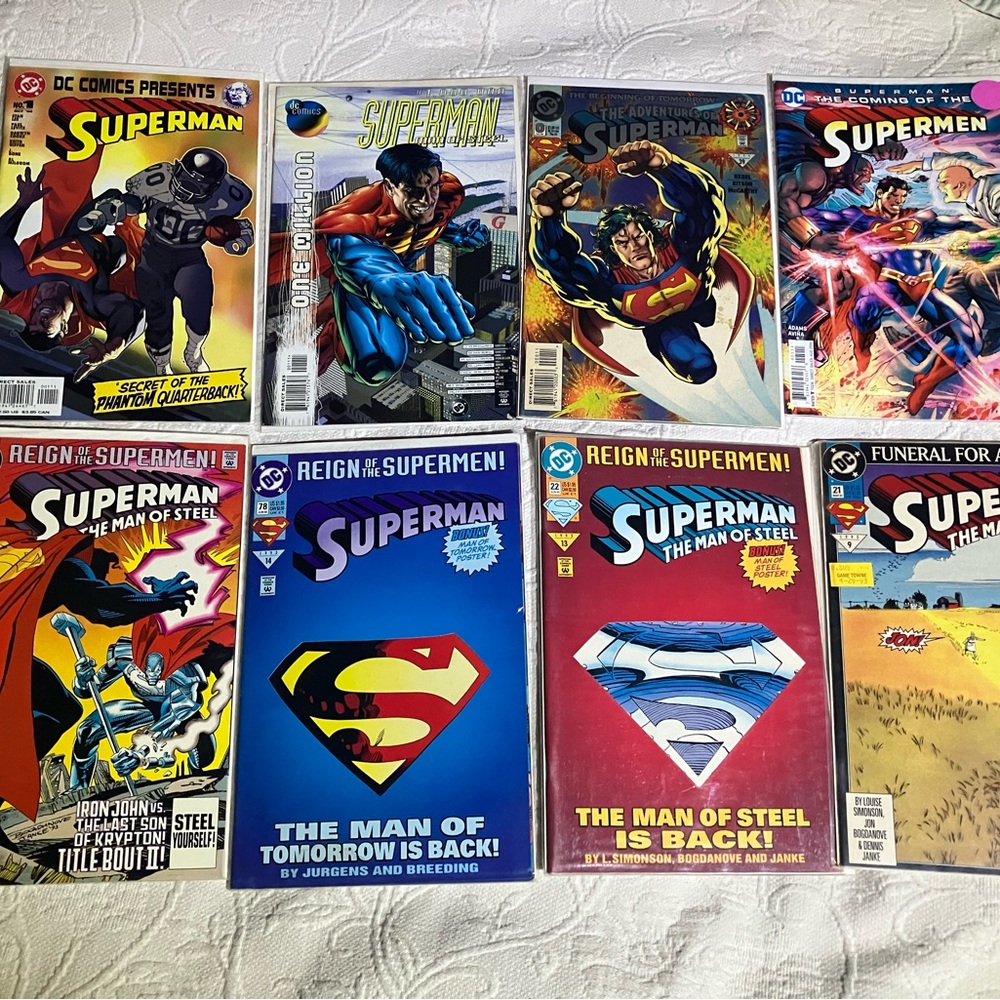 Lot of 8 Vintage DC Comics Superman: The Man of Steel Comic Books First Printing